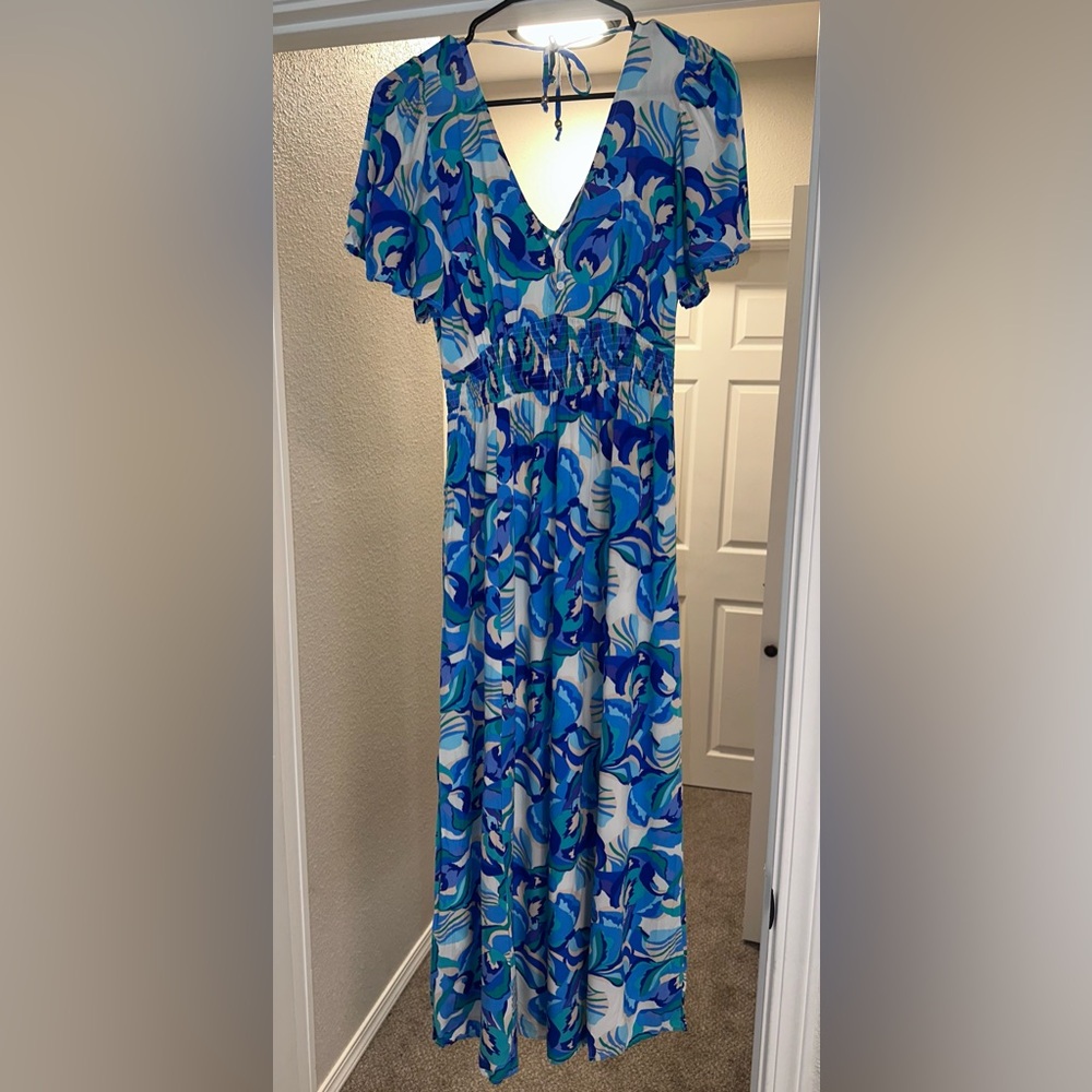 Anthropologie Abel the Label Blue Patterned Maxi Dress - Picture 3 of 6